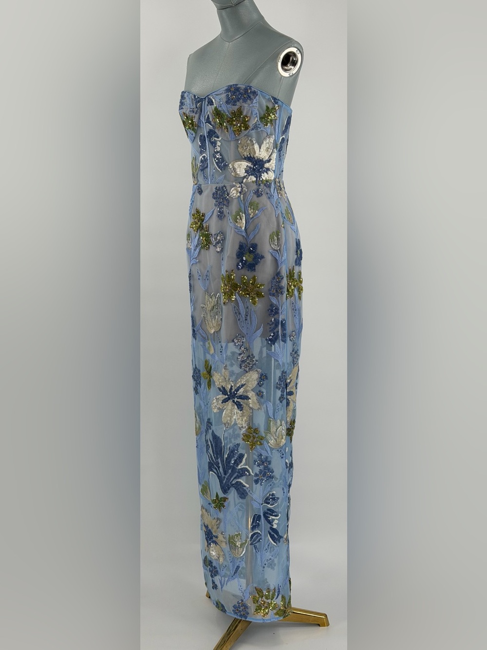 🆕 BRONX & BANCO 🧿 NWOT Dahlia Floral Gown, Baby Blue Multi Maxi - Sz M US 6 - Picture 5 of 17